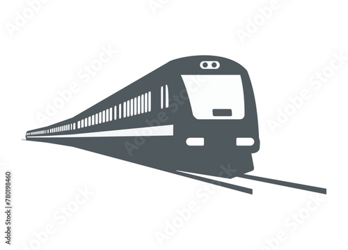 Streamline diesel multiple unit commuter train turning. Silhouette illustration in perspective view.