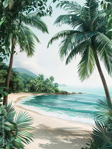 Tropical Beach Paradise with Lush Palms