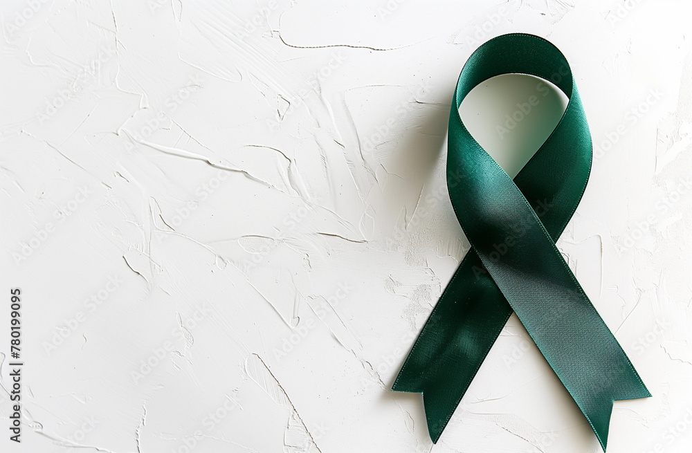 green ribbon with the words 'mental health awareness week', white ...
