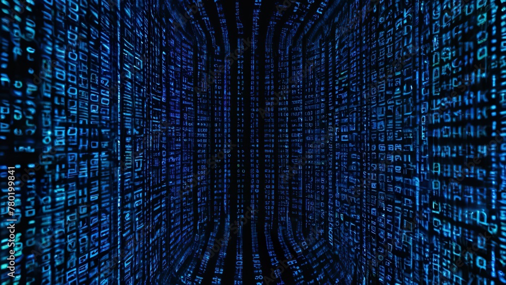 Binary Code Matrix - Digital Data Stream - Cyber Technology - Elegant Blue Coding Background .