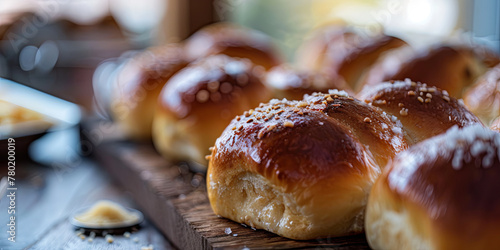close up of freshly baked sweet and fluffy buns, generative AI