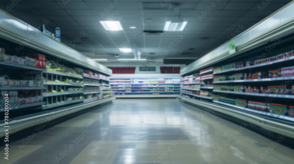 interior of a supermarket shelves blurred background 