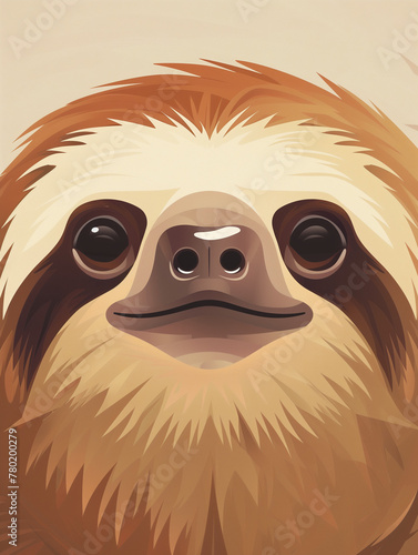 A Minimal Graphic Cartoon of a Sloth's Face Close Up