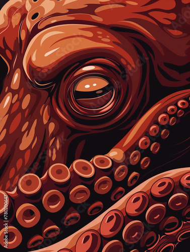 A Minimal Graphic Cartoon of an Octopus's Face Close Up