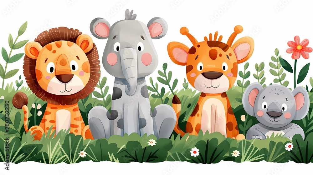 Naklejka premium Digital cartoon colorful watercolor prairie animal illustration poster background