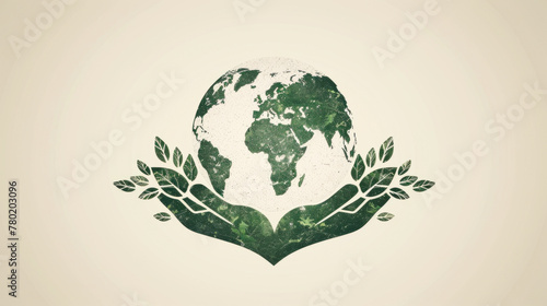 Earth embraced by leafy hands, symbolizing human stewardship, Earth day concept.. photo