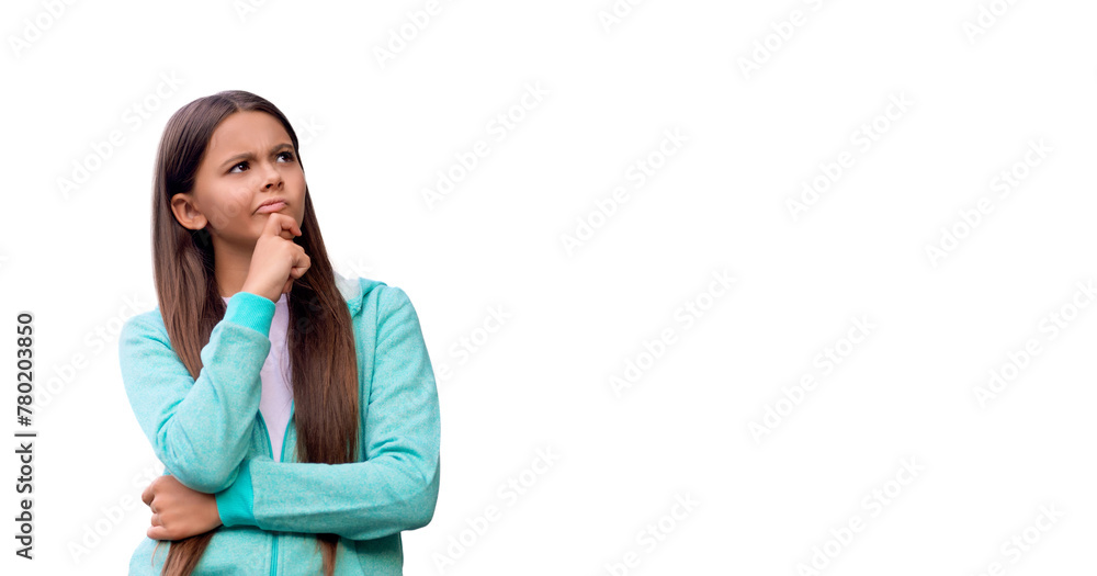 Headshot of pondering student teen girl isolated white. Teen girl looking at camera. Casual sporty style. Stylish girl has long hair. Teen spring fashion style. Style for girl. Dealing with problem Headshot of pondering student teen girl isolated white. Teen girl looking at camera. Casual sporty style. Stylish girl has long hair. Teen spring fashion style. Style for girl. Dealing with problem