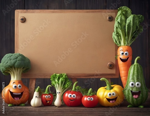 Vegetables with banner for lettering. Funny vegetable cartoon © Andrey