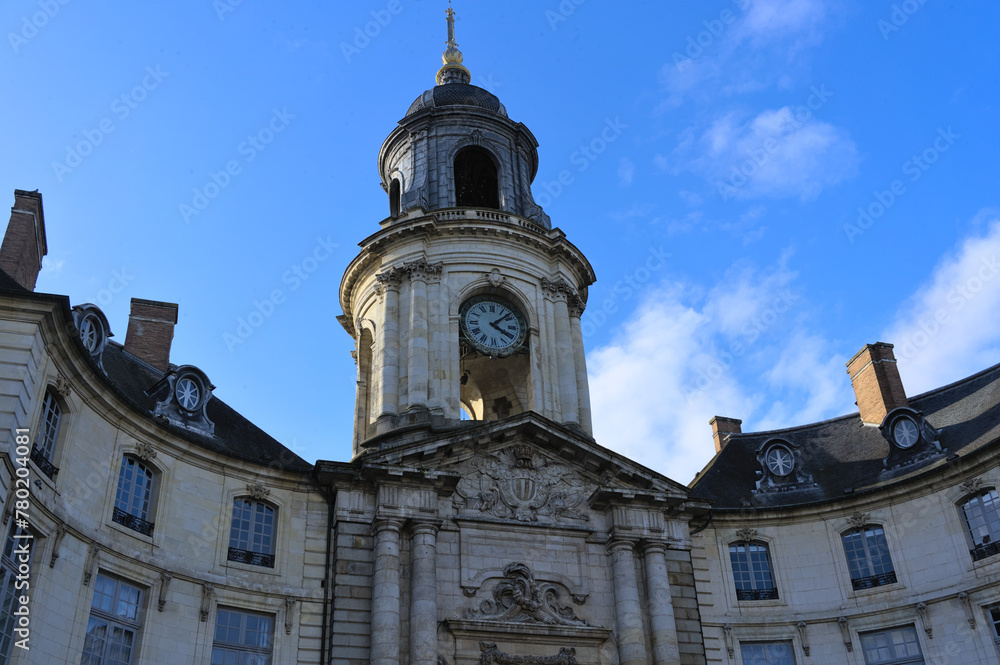 Clock tower at the Theater on municipality square in Rennes, Brittany, France, Europe Clock tower at the Theater on municipality square in Rennes, Brittany, France, Europe