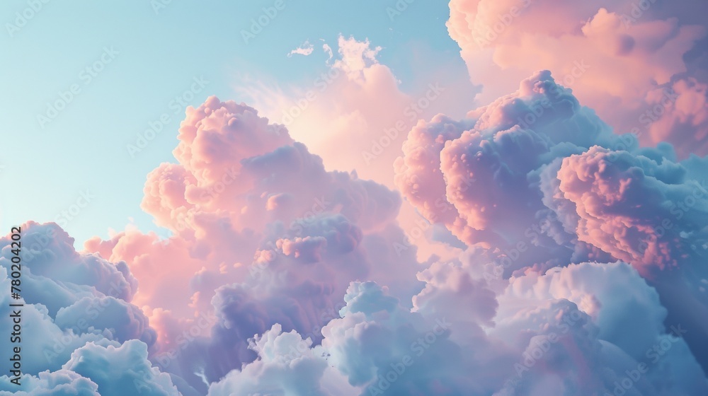 Cloudscape texture, fluffy and ethereal, pastel pinks and blues at sunset