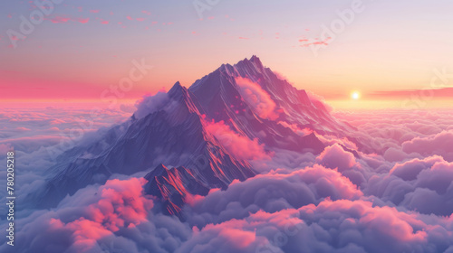 mountains with beautiful sunsets over the clouds, with a clean background © khonkangrua