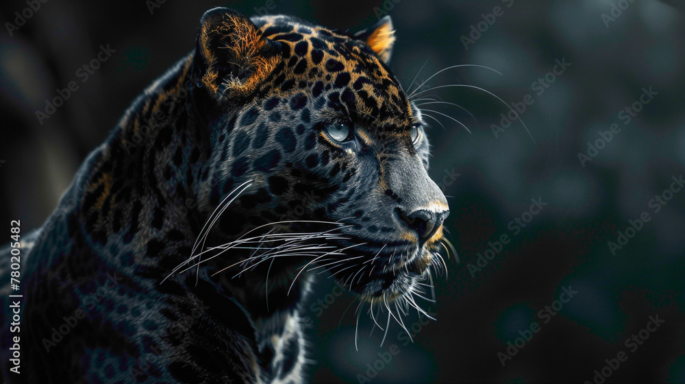 closeup of a Panther sitting calmly, hyperrealistic animal photography, copy space for writing