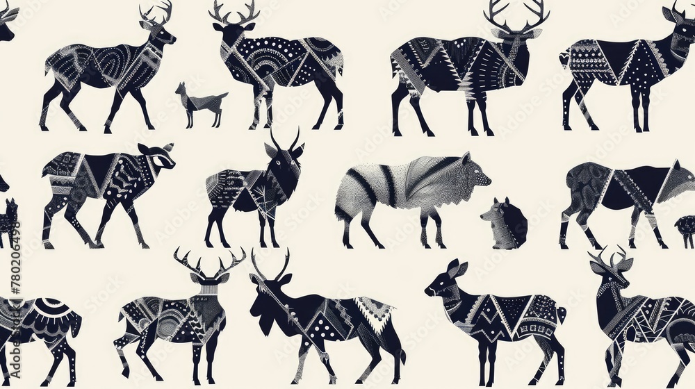Naklejka premium A pattern of stylized geometric animals