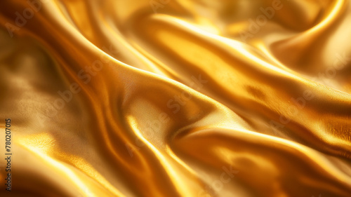 Luxurious golden satin fabric with smooth waves and shimmering texture.