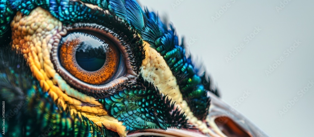 Obraz premium Vibrant and vivid bird featuring a close-up shot focused on its multicolored face and plumage, showcasing a stunning display of hues and patterns