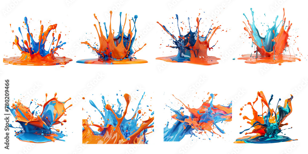 
Colorful paint splash with orange and blue colors on white background