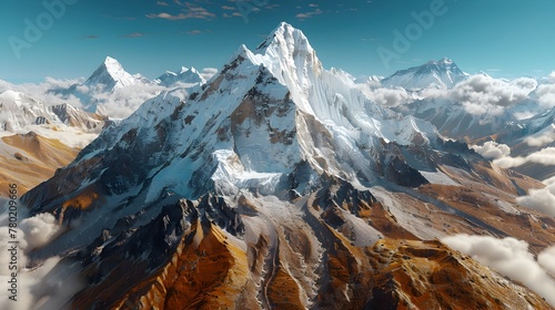 Panoramic D Rendering of the Majestic Everest Summit Within the Himalayas Range Generative ai