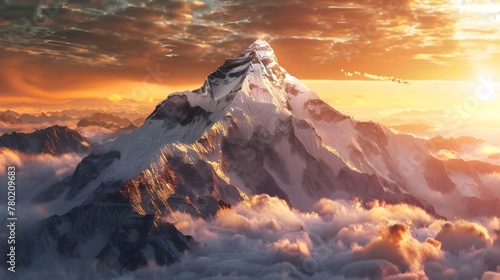Drama in the Heights A D Satellite View of Mount Everest at Sunset Generative ai photo