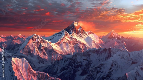 Dramatic D Satellite View of Mount Everest at Sunset in the Himalayas Generative ai photo