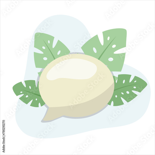 Comment bubble flat vector Illustration Icon decorated with leaves for web use for conversation, discussion, communication, message.