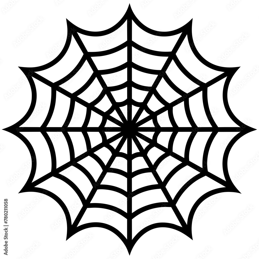 Obraz premium spider on web, black spider on web silhouette vector illustration,icon,svg,spider characters,Holiday t shirt,Hand drawn trendy Vector illustration,web on a white background