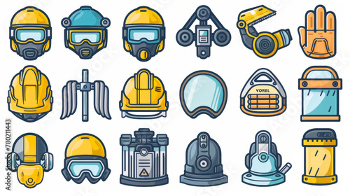 Colorful set of various safety equipment icons suitable for industrial use.