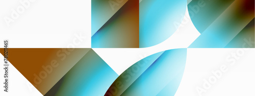 Serene gradient template. Circles and triangles mingle in minimalist perfection. Gentle fusion of forms and hues creates balanced yet captivating backdrop, embodying modern sophistication