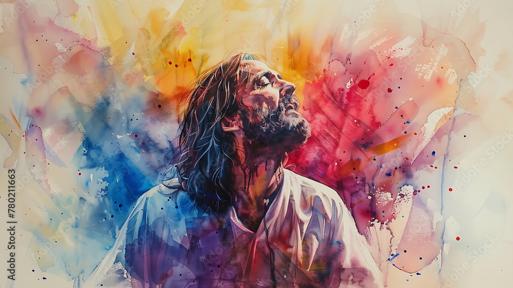 Watercolor painting of Jesus Christ. Portrait of spiritual leader. generative ai - obrazy, fototapety, plakaty 
