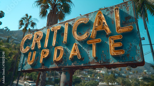 Sign with the words “CRITICAL UPDATE” - breaking news - important message - in the style of famous sign 