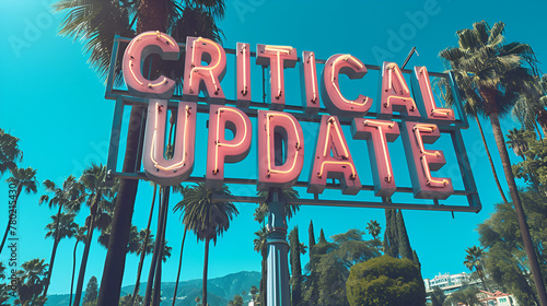 Sign with the words “CRITICAL UPDATE” - breaking news - important message - in the style of famous sign 