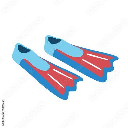 Diving flippers vector illustration. Diving finns clip art. Snorkeling equipment. Summer element. Hello summer concept. Ocean discovery tool. Cartoon flat vector isolated on white background.