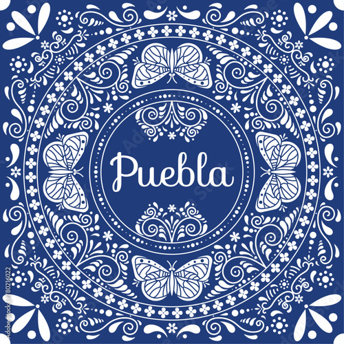 Puebla Talavera Ceramic Tile Design. Vector Illustration of Traditional Mexican Ceramic.