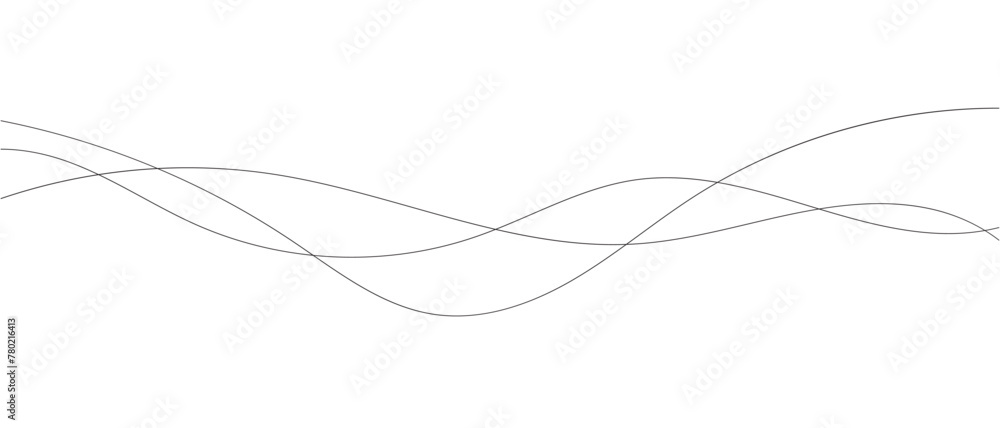 Fototapeta premium Abstract Wavy Line. Wavy line horizontal divider outline minimalist art. Thin line wavy abstract vector background. Curve wave seamless pattern. Line art striped graphic template. On white background.