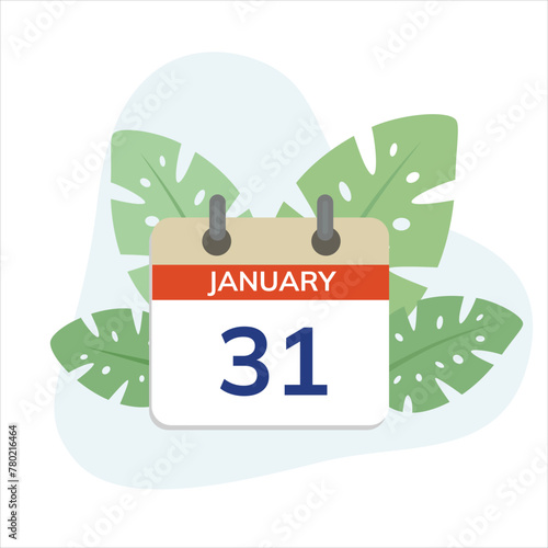 Calendar with Date flat design vector Illustration Icon decorated with leaves for web use for schedule, event, appointment, date.