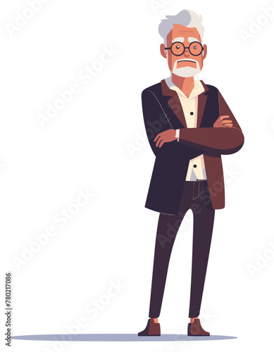 white background, Discrimination based on age during hiring or promotions, in the style of animated illustrations, full body, only one man, text-based
