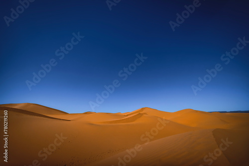 A panoramic sand dune of sahara desert at Mhamid el Ghizlane in Morocco wide shot © tokyovisionaryroom