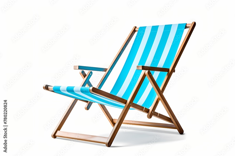 A blue beach chair isolated on a white background