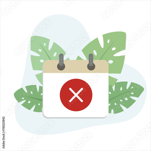 Calendar delete design vector Illustration Icon decorated with leaves for web use for calendar, event, planning, organization, event.