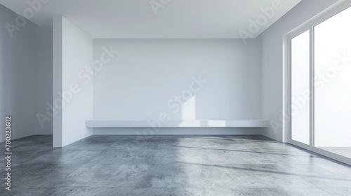 Shelf for tv in modern empty white room  3d rendering
