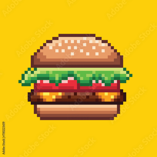 Illustration burger food in pixel art style
