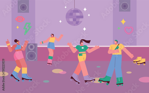 People roller skating in rink.