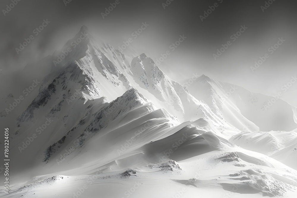 A beautiful snow mountains. A high mount top of alpinist inspiring mountain. Black and white illustration ai generated