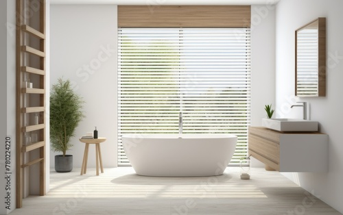 Modern bathroom with natural light and plants