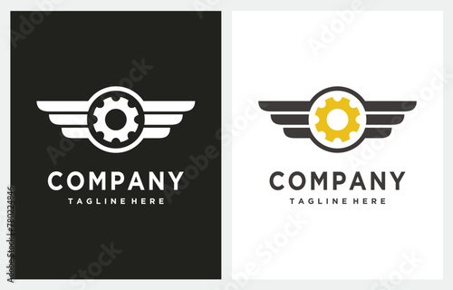Wings with Gear minimalist logo design vector icon inspiration