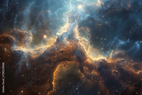 Captivating Cosmic Nursery:Glimpses into Turbulent Stellar Formation in Vibrant Nebula Landscapes photo