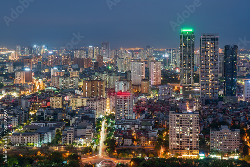 Aerial skyline view of Hanoi cityscape at twilight in Cau Giay district, Hanoi