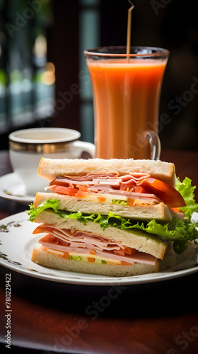 vegetable and egg sandwich with bubble tea photography poster background