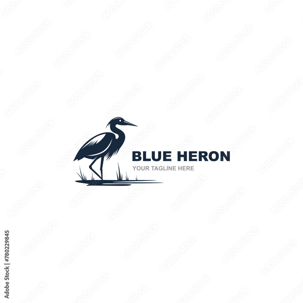 Fototapeta premium Blue heron Logo isolated on white background. Design blue heron for logo, Simple and clean flat design of the blue heron logo template. Suitable for your design need, logo, illustration, animation.