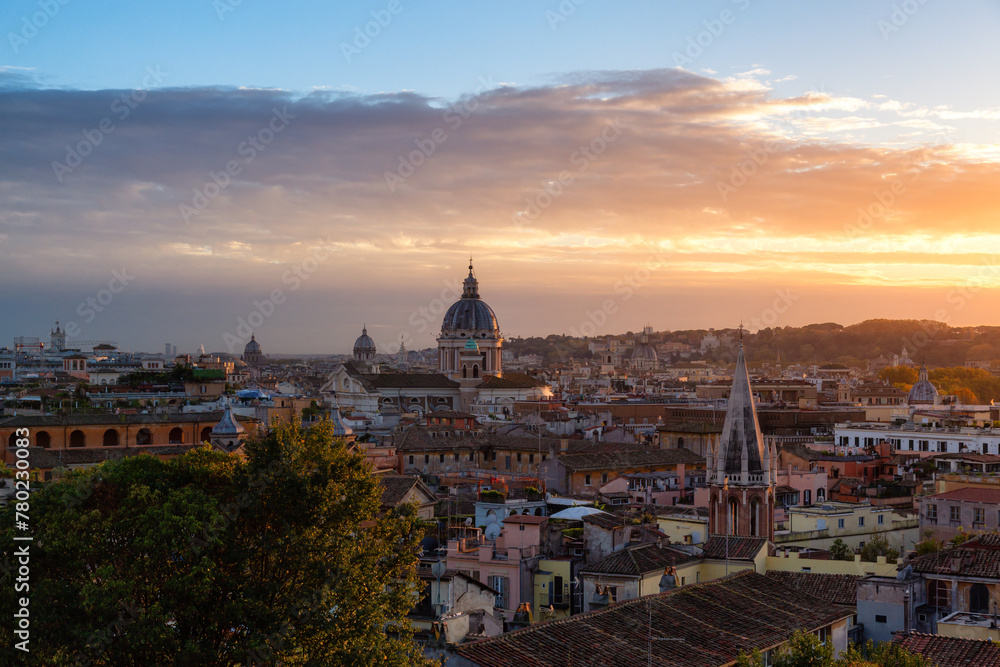 Ancient Historic City in Europe. Rome, Italy. Sunset