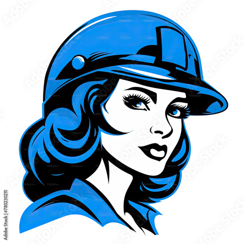 A logo of a woman soldier with a blue helmet